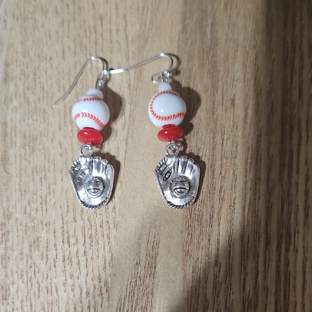 Baseball Glove Earrings - Red and Silver